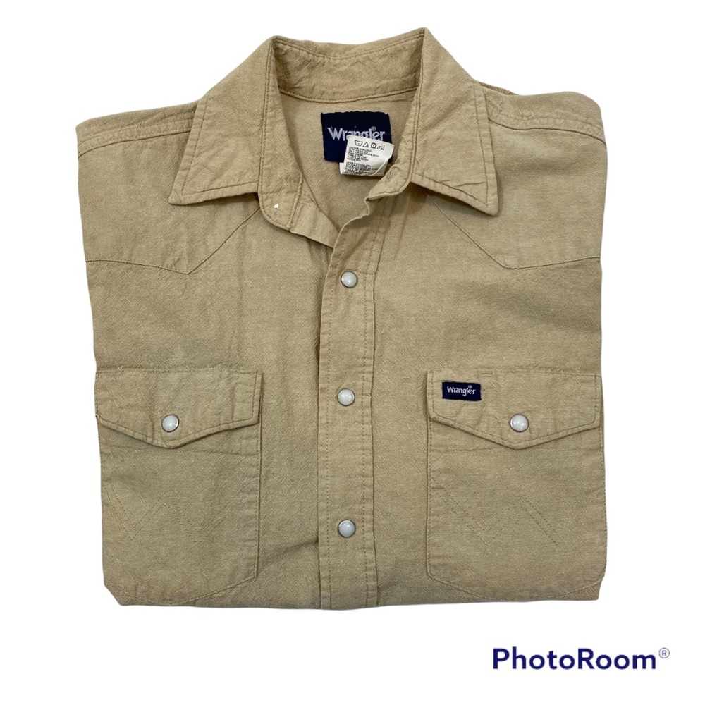 Mens Wrangler Vintage 90’s Cowboy Cut Pearl Snap Tan Lightweight Shirt Medium